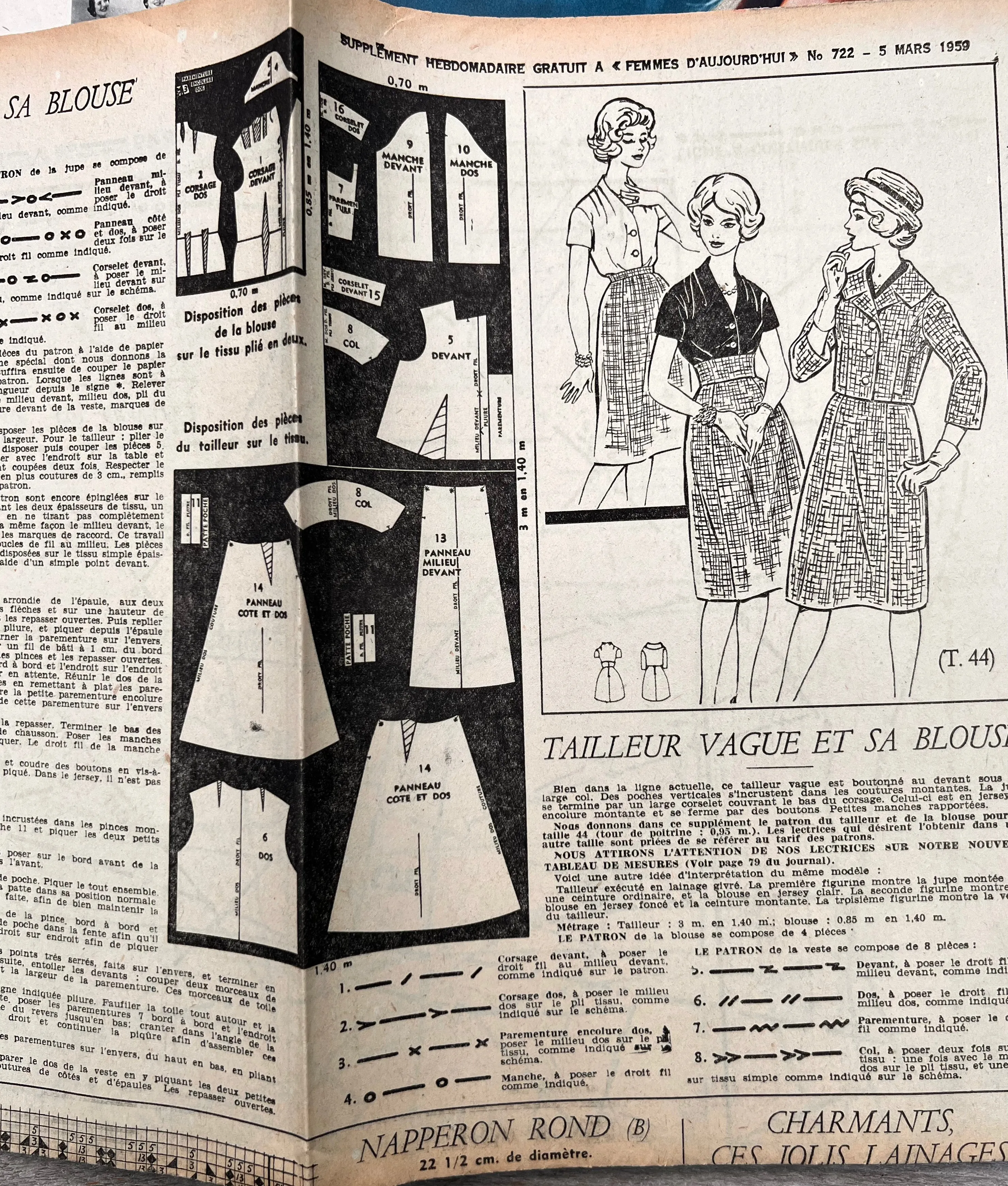 March 1959 French Women's Magazine Femmes d'Aujourd'hui with Pattern