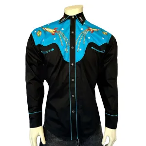 Men's 2-Tone Space Cowboy Embroidered Western Shirt
