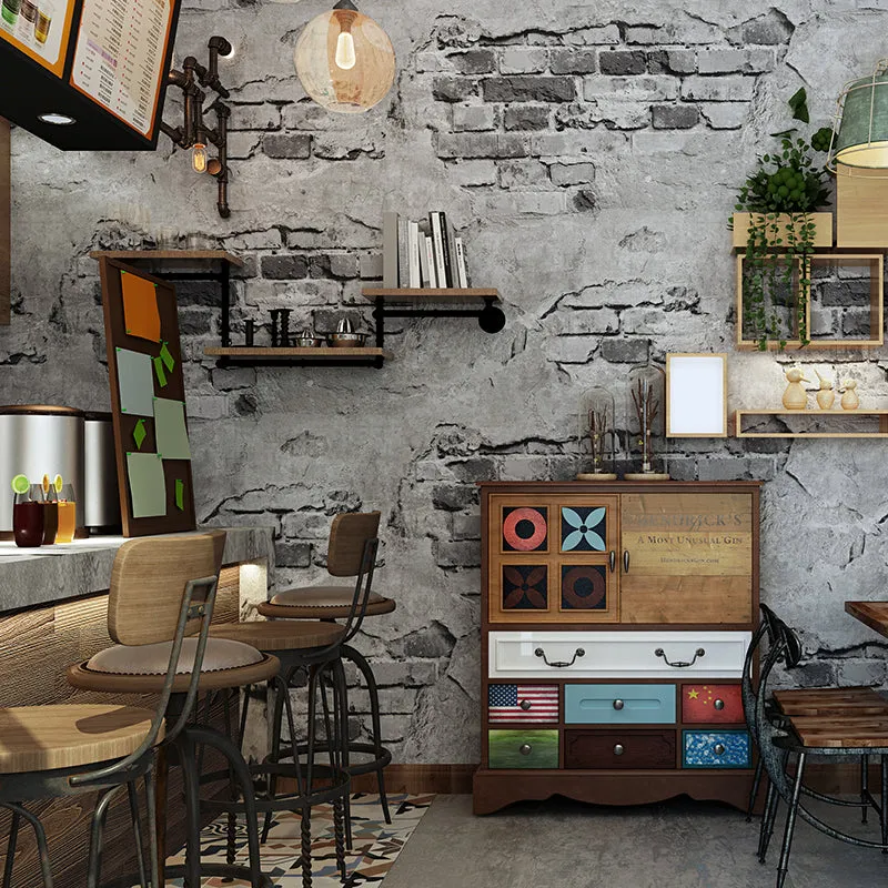 Nostalgic Brick Effect Wallpaper-Dark Grey (5.3 ㎡)