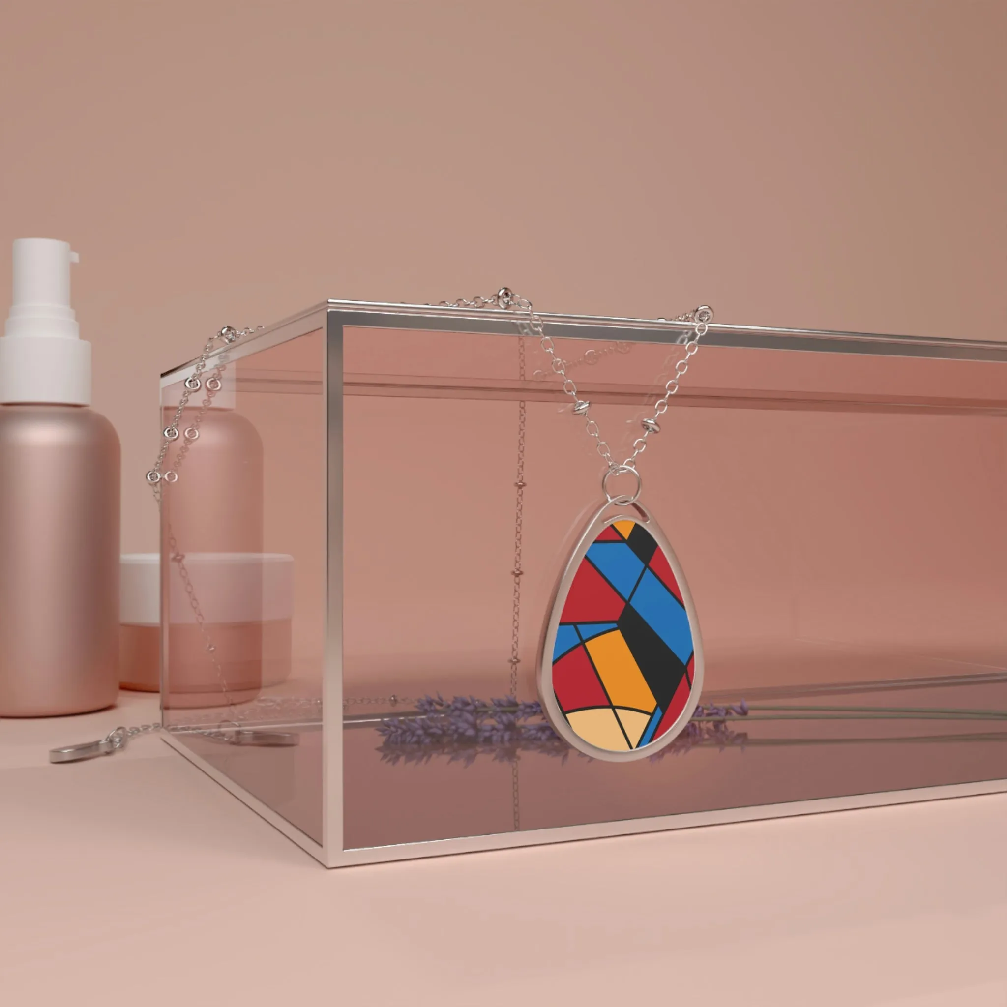 Personalized jewerly - Oval Necklace with Piet Mondrian design