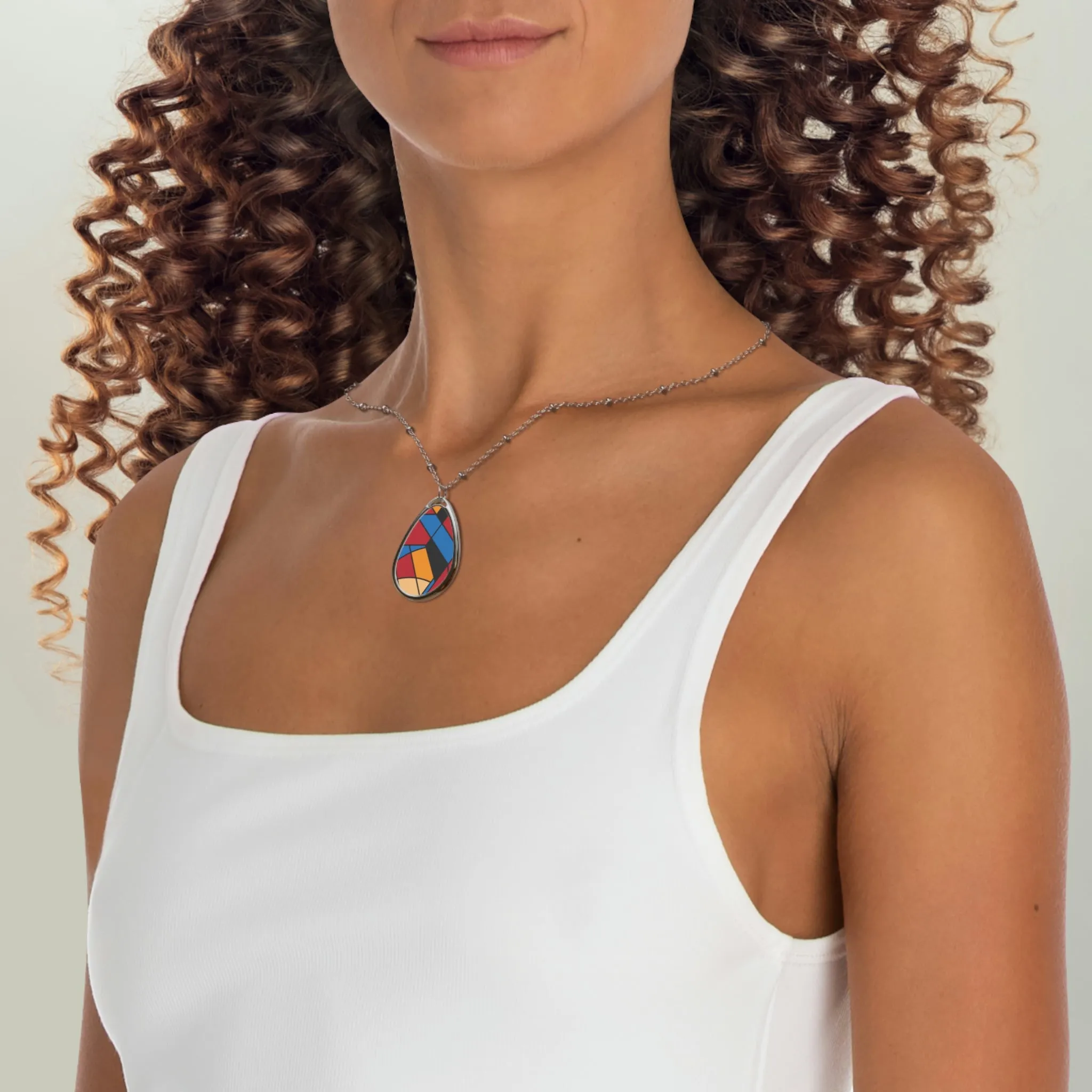 Personalized jewerly - Oval Necklace with Piet Mondrian design