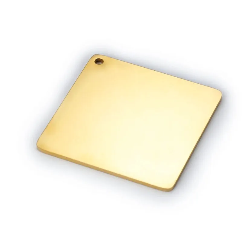 Personalized Stainless Steel Charm, Laser Engraved, Square Rectangle Charm, Custom Laser Charm, Text Silver Gold DIY Jewelry Making Supplies