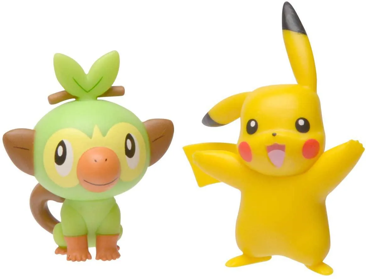 Pokemon New Sword and Shield Battle Action Figure 2 Pack - Pikachu and Grookey 2" Figures