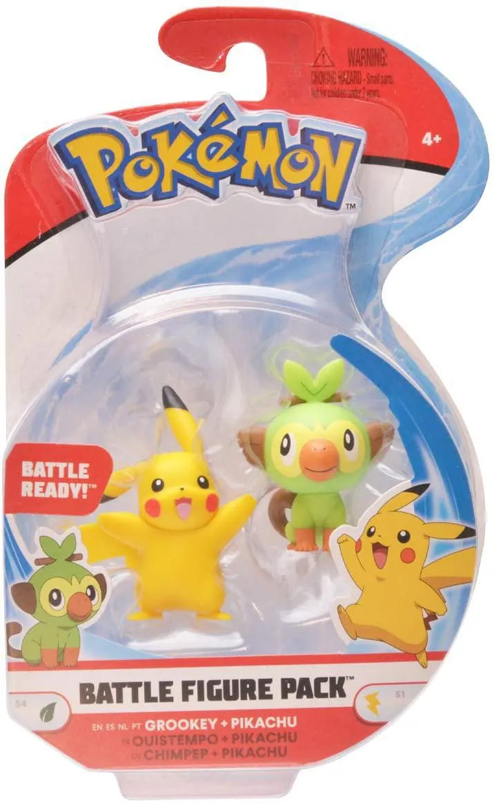 Pokemon New Sword and Shield Battle Action Figure 2 Pack - Pikachu and Grookey 2" Figures