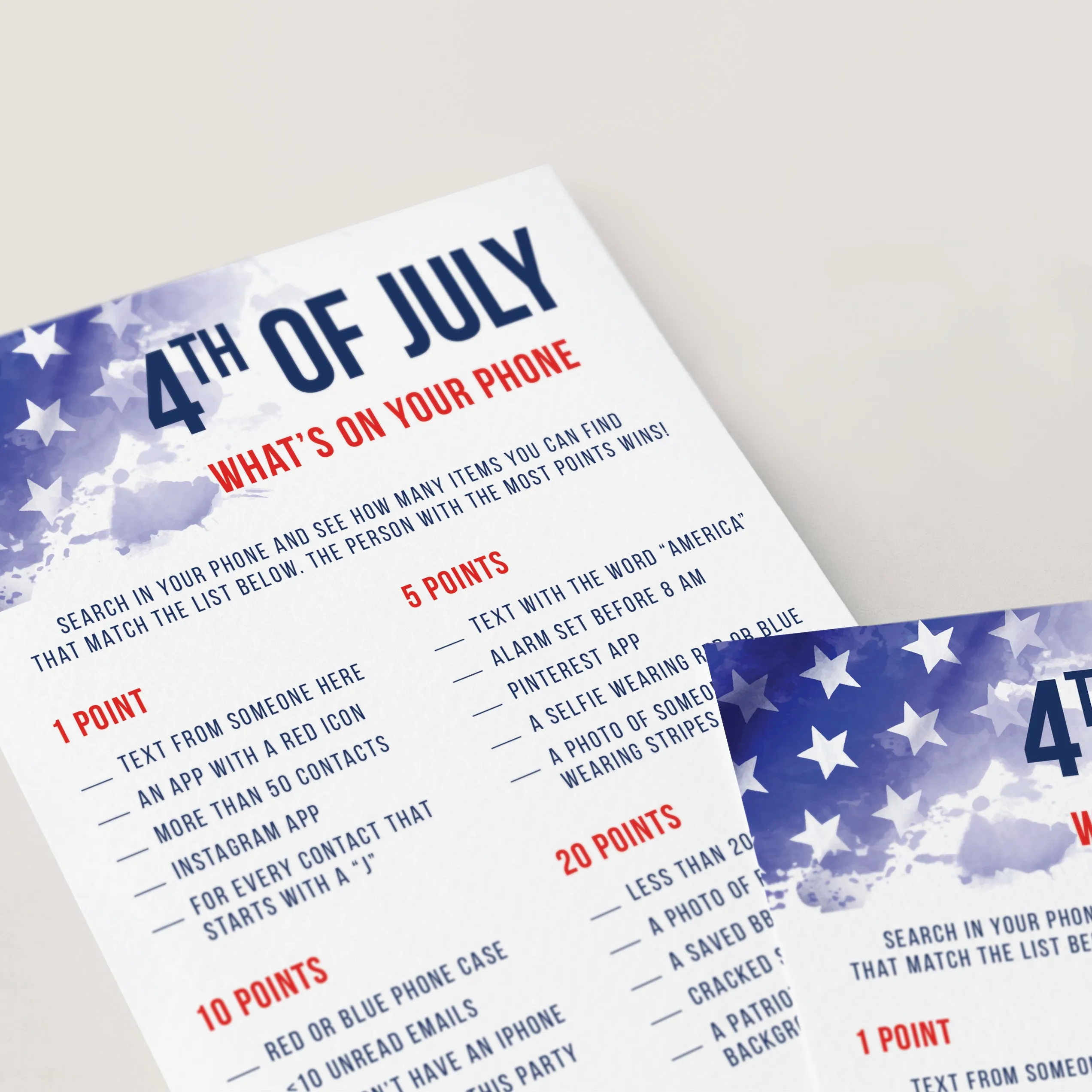 Printable 4th of July Party Games Red White and Blue