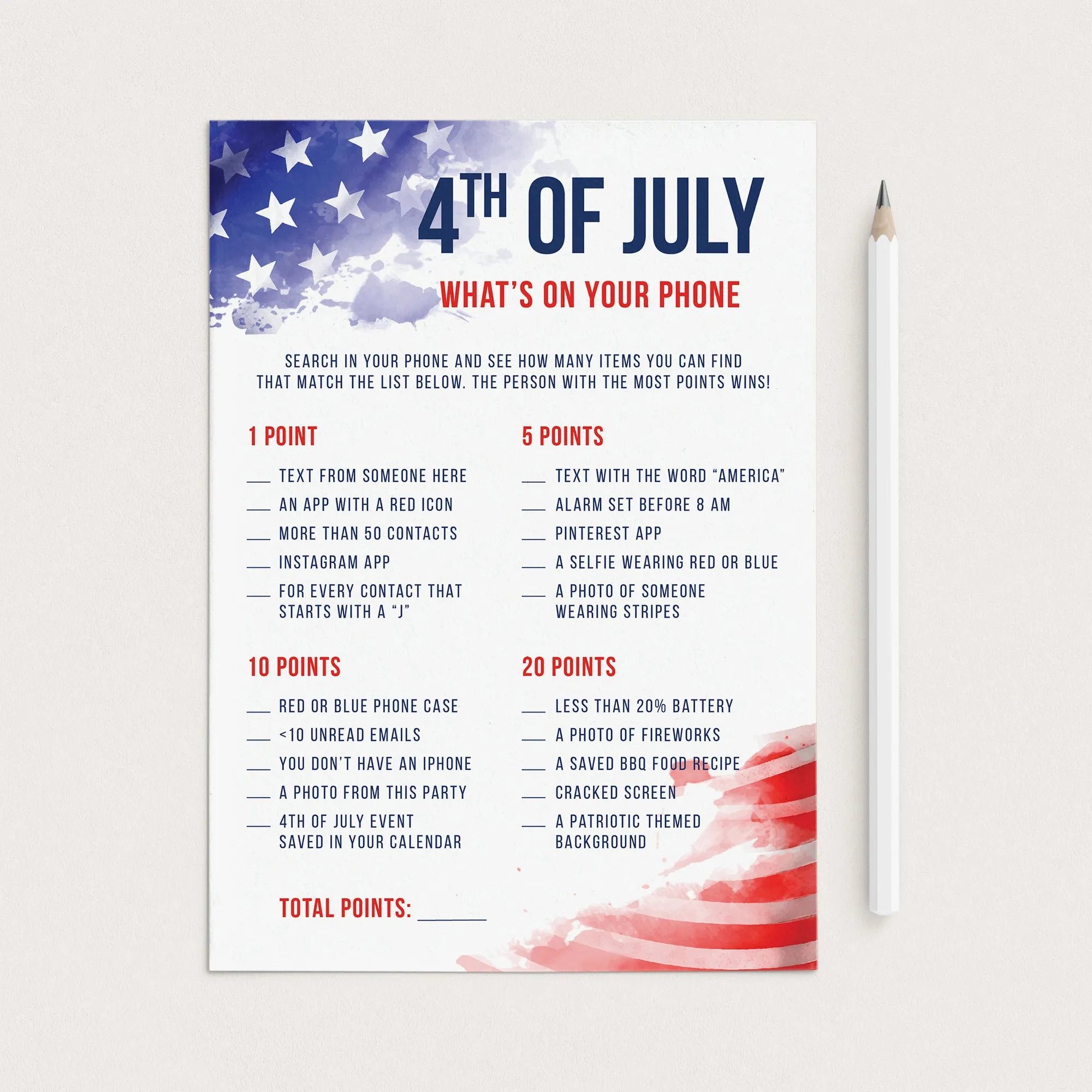 Printable 4th of July Party Games Red White and Blue