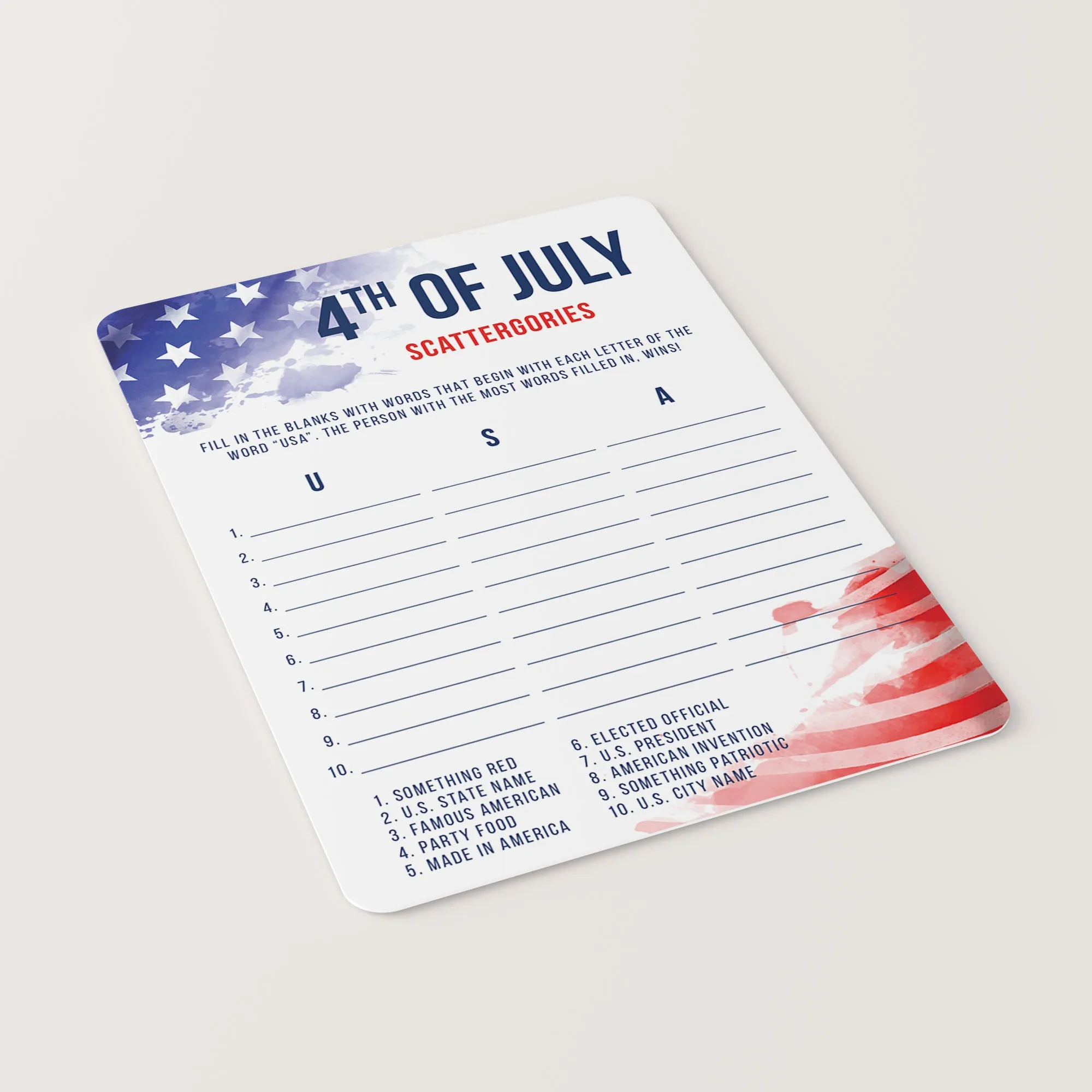 Printable 4th of July Party Games Red White and Blue