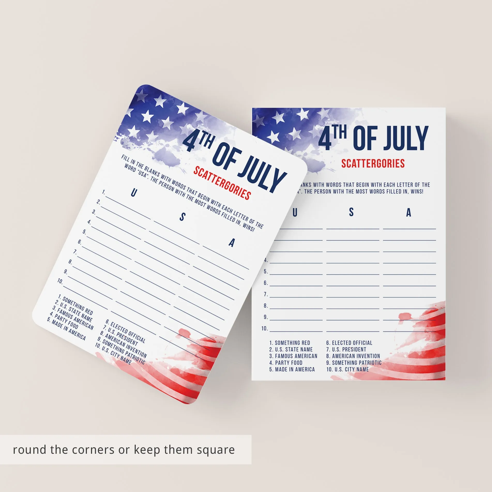 Printable 4th of July Party Games Red White and Blue