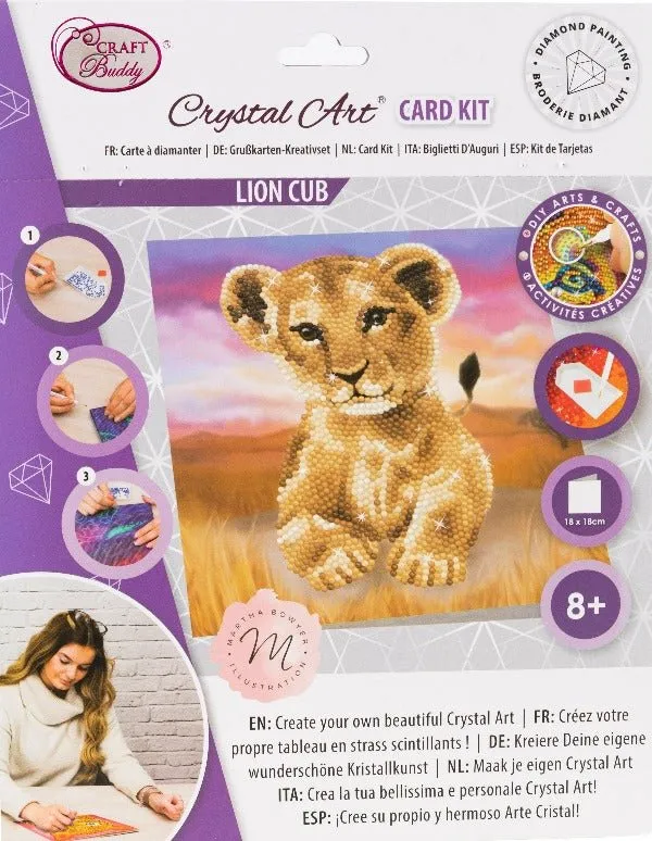 "Lion Cub" Crystal Art Card 18x18cm
