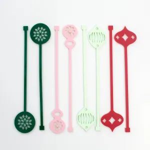 Retro Ornament Holiday Beverage Mixing Swizzle Stix Bright Colors