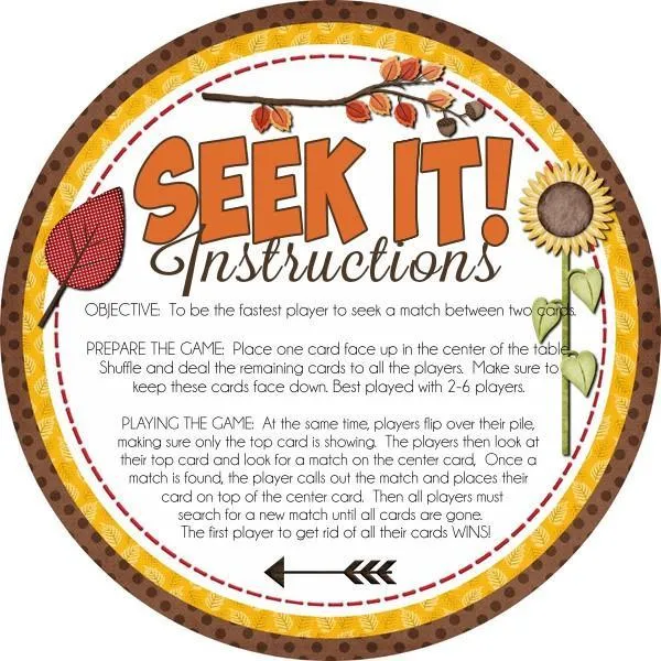 SEEK IT! {Thanksgiving Edition} PRINTABLE Matching Game