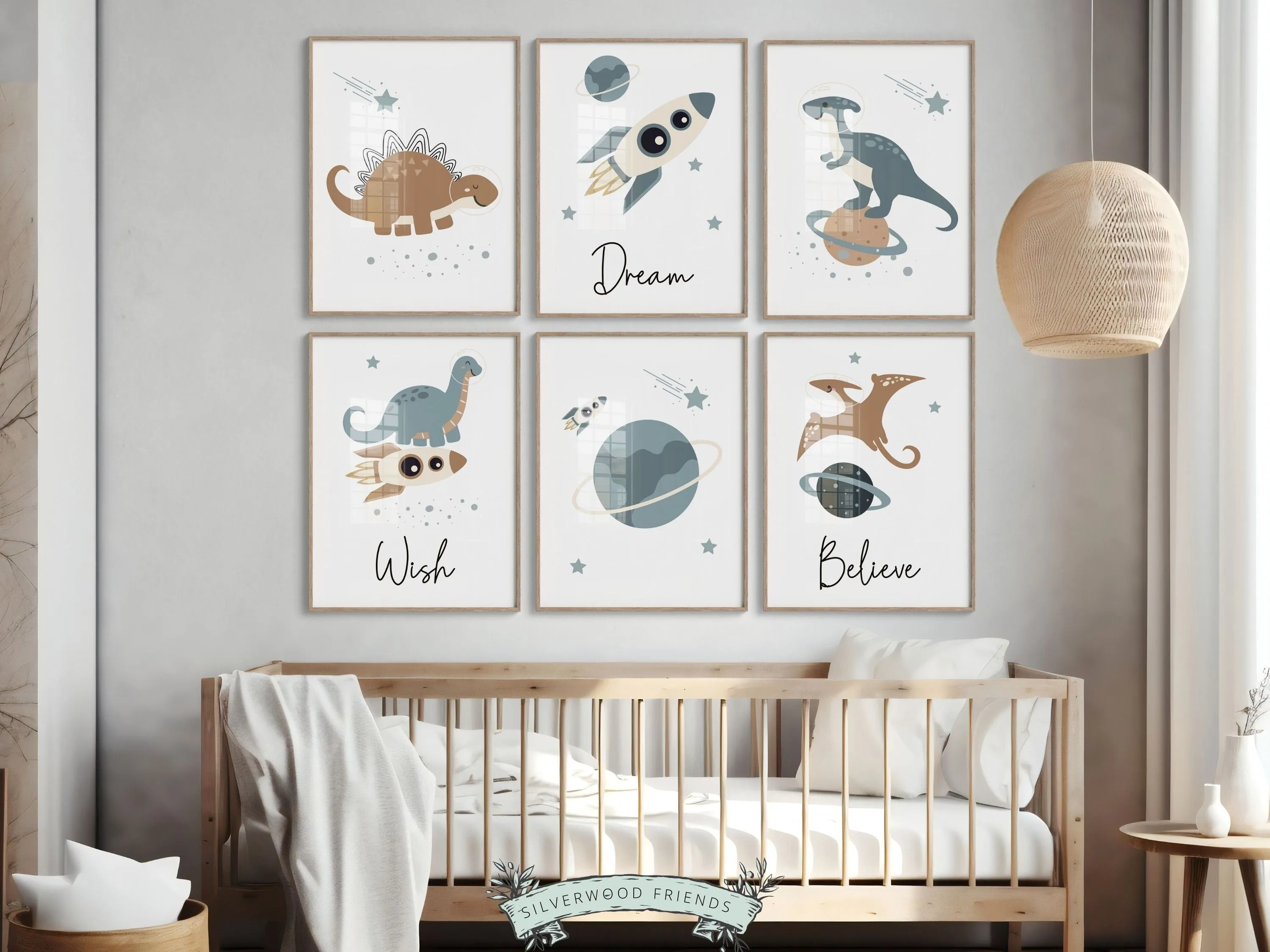 Space Dino Nursery Prints