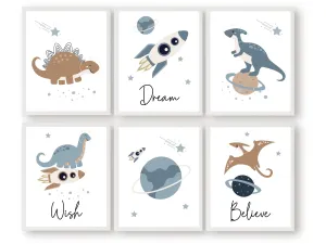 Space Dino Nursery Prints