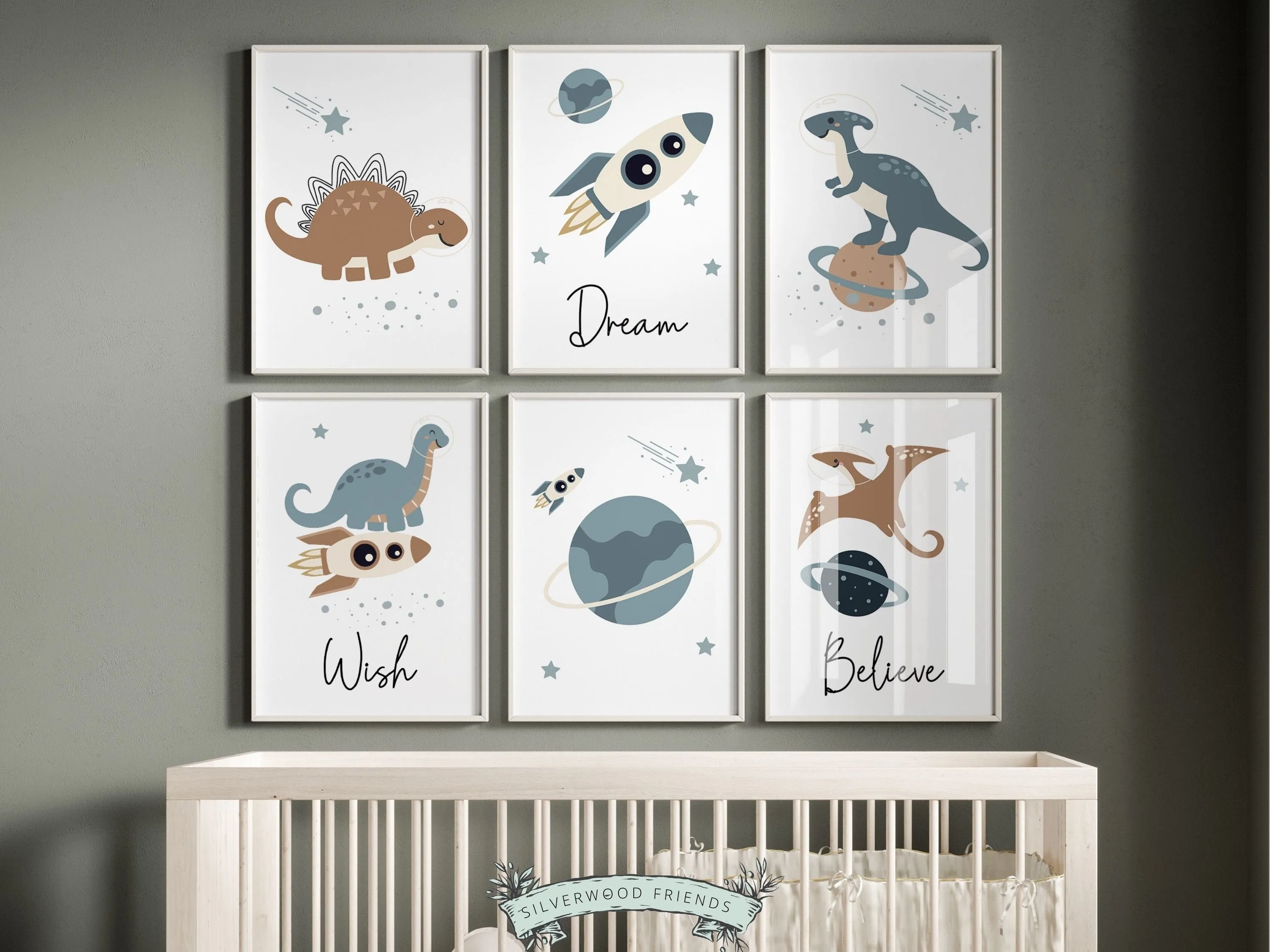 Space Dino Nursery Prints