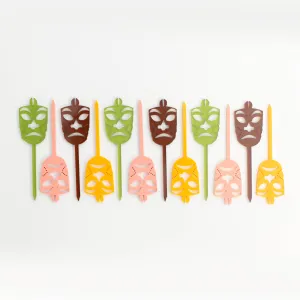 Tiki Mask Colored Acrylic Appetizer Cocktail Pick Set