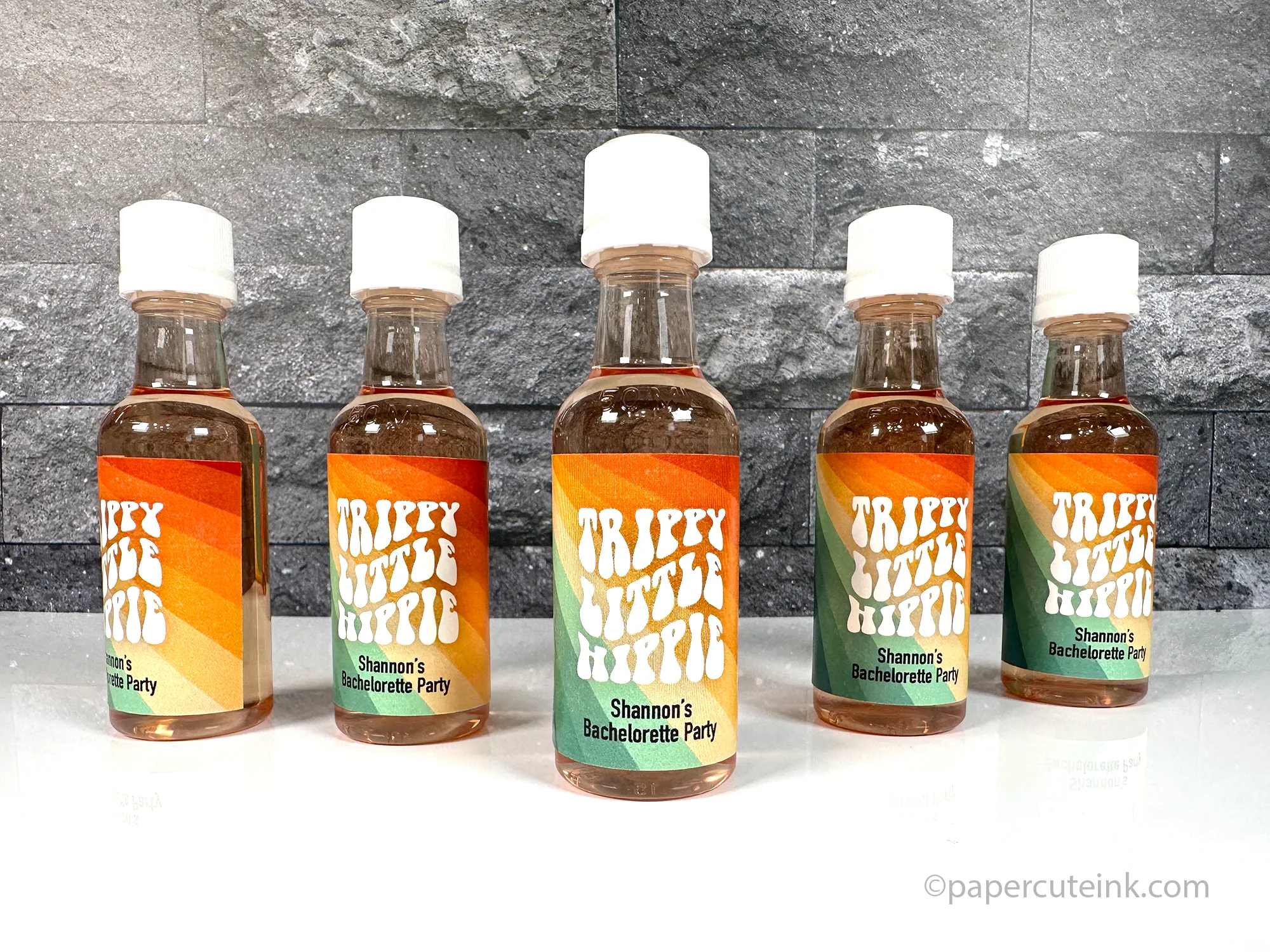 Trippy Little Hippy Retro 60s, 70s Party Favors, Mini Liquor Bottles, Set of 12 Labels