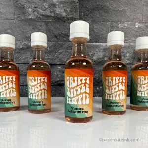 Trippy Little Hippy Retro 60s, 70s Party Favors, Mini Liquor Bottles, Set of 12 Labels