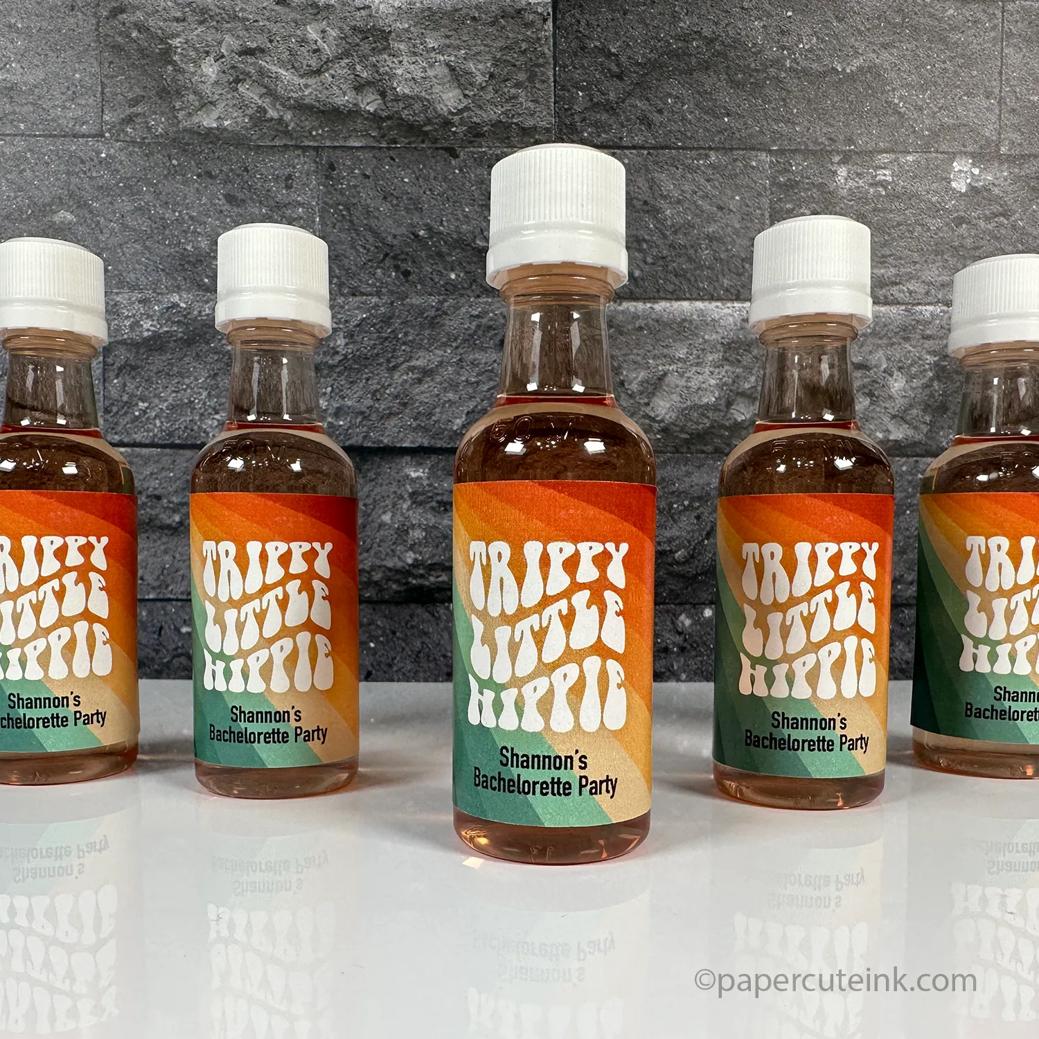 Trippy Little Hippy Retro 60s, 70s Party Favors, Mini Liquor Bottles, Set of 12 Labels